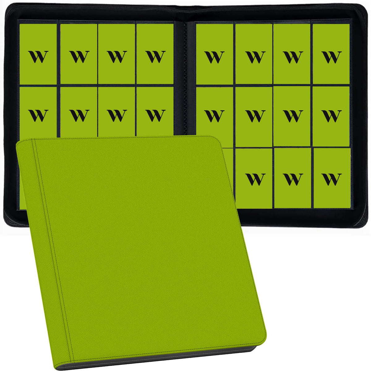WUTONMU 12-pocket binder in apple green keeps cards neatly organized and easy to browse.