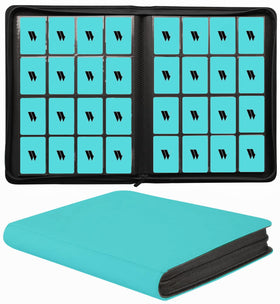 WUTONMU 16-pocket teal card binder, front view with double-sided pockets.