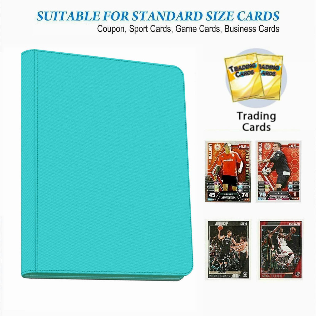 WUTONMU teal binder highlighting side-loading pockets for easy insertion.