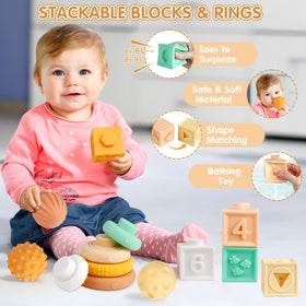 Wuzhineisn 6-in-1 baby toys embossed blocks for shape recognition and tactile play.