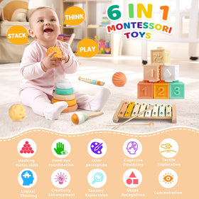 Wuzhineisn 6-in-1 baby toys wooden sticks for safe, engaging musical play.