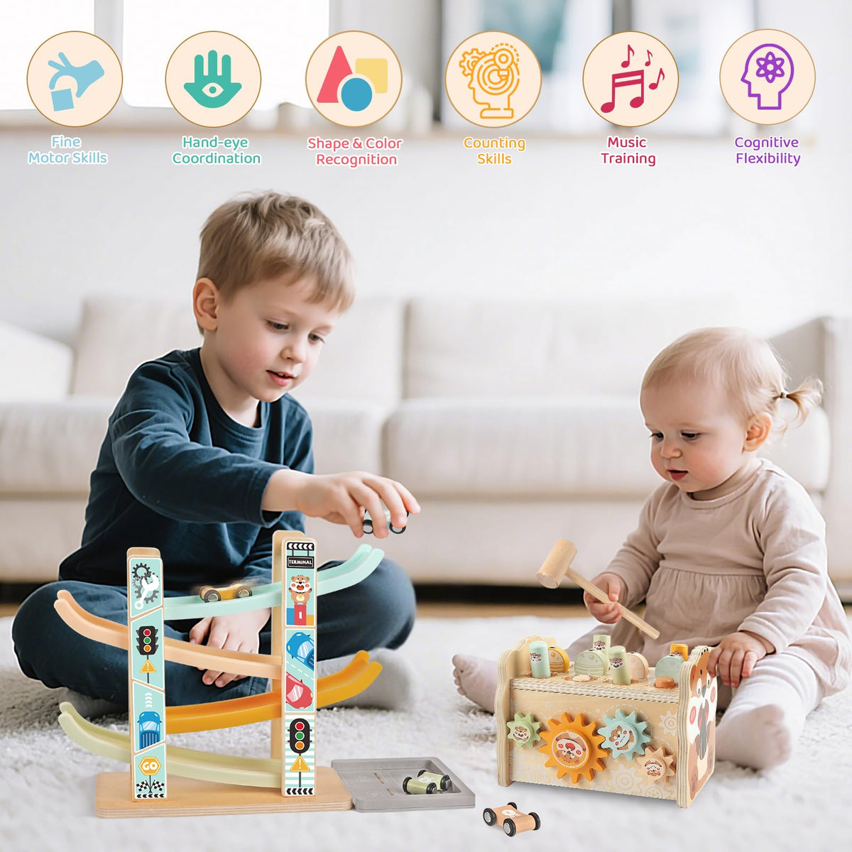 Wuzhineisn wooden car ramp toy sparks imaginative play and tracking sequences