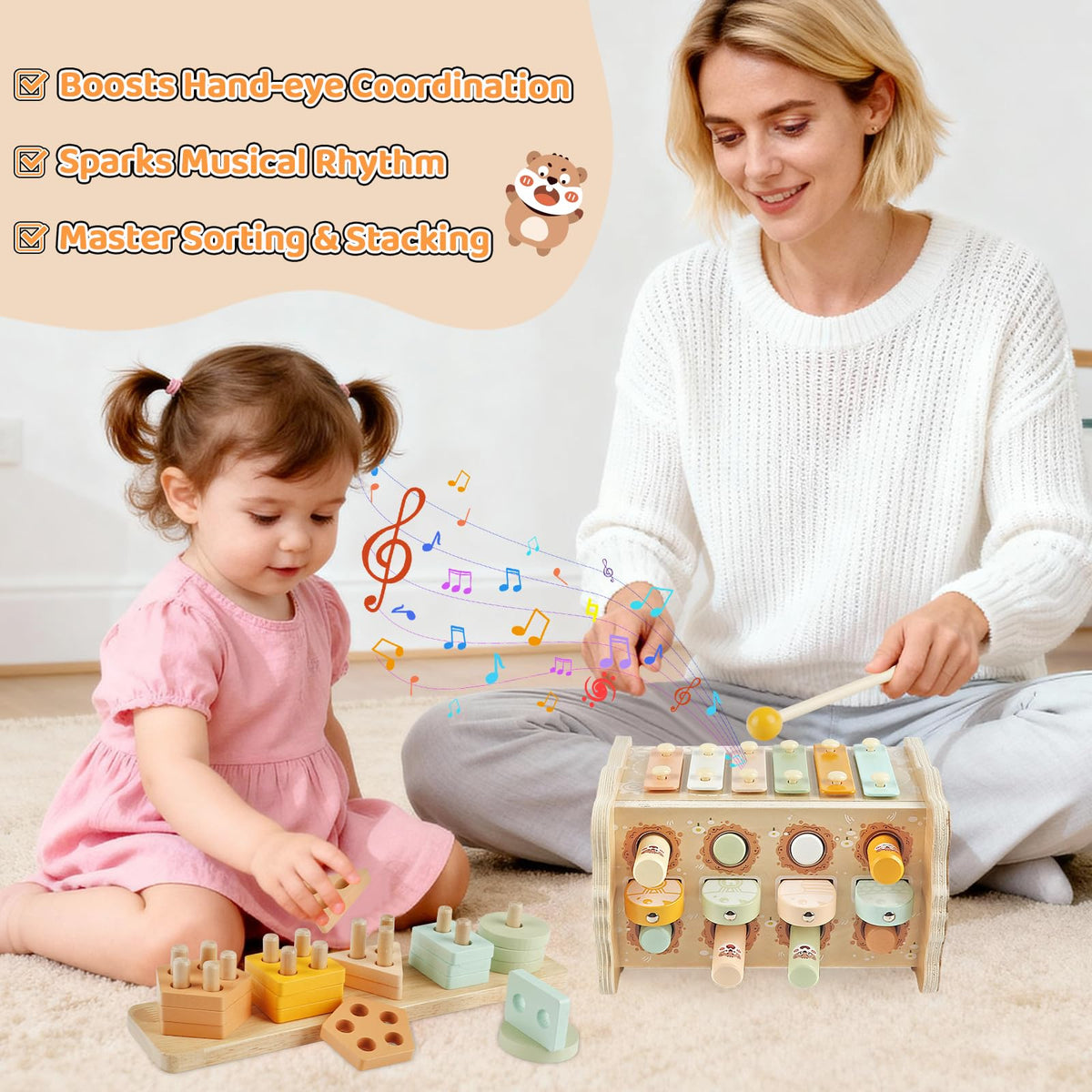 Wuzhineisn stacking blocks and shape sorter supports color and shape recognition