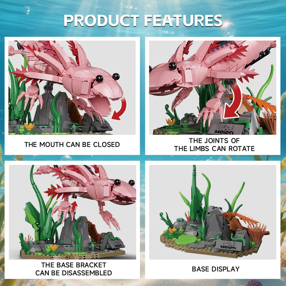 WVINVW Axolotl building set display base with aquatic scenery