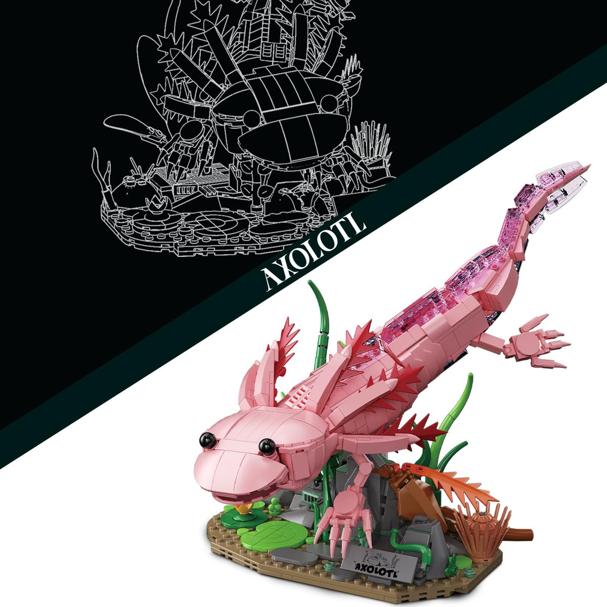 WVINVW Axolotl building set packaging and component overview