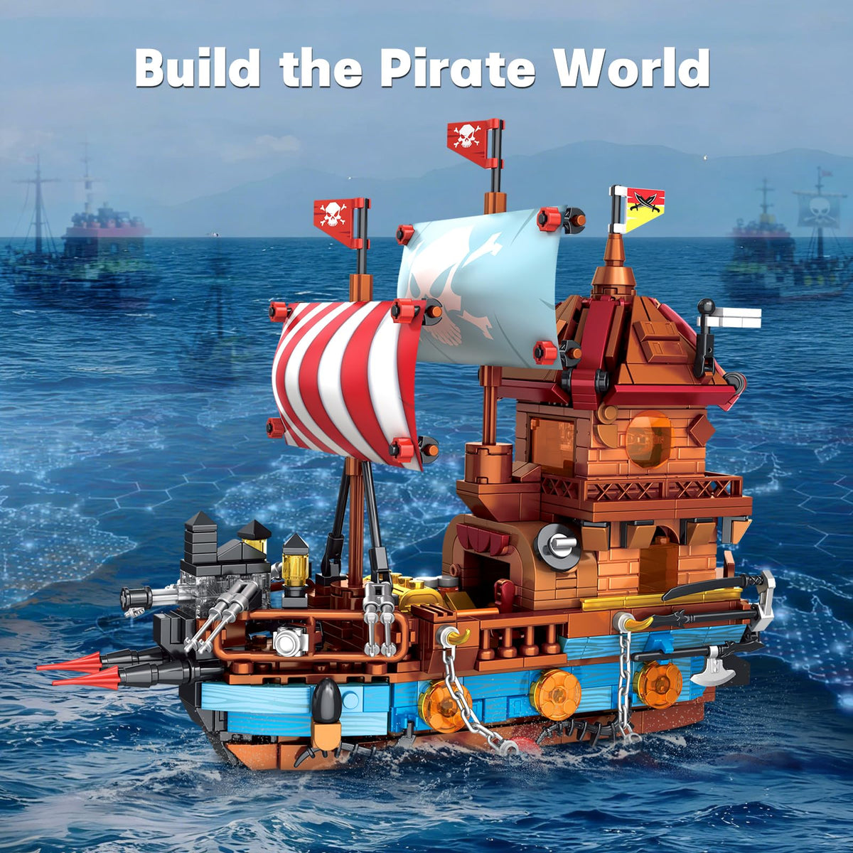 WVINVW display-ready pirate ship enhances home décor on a shelf