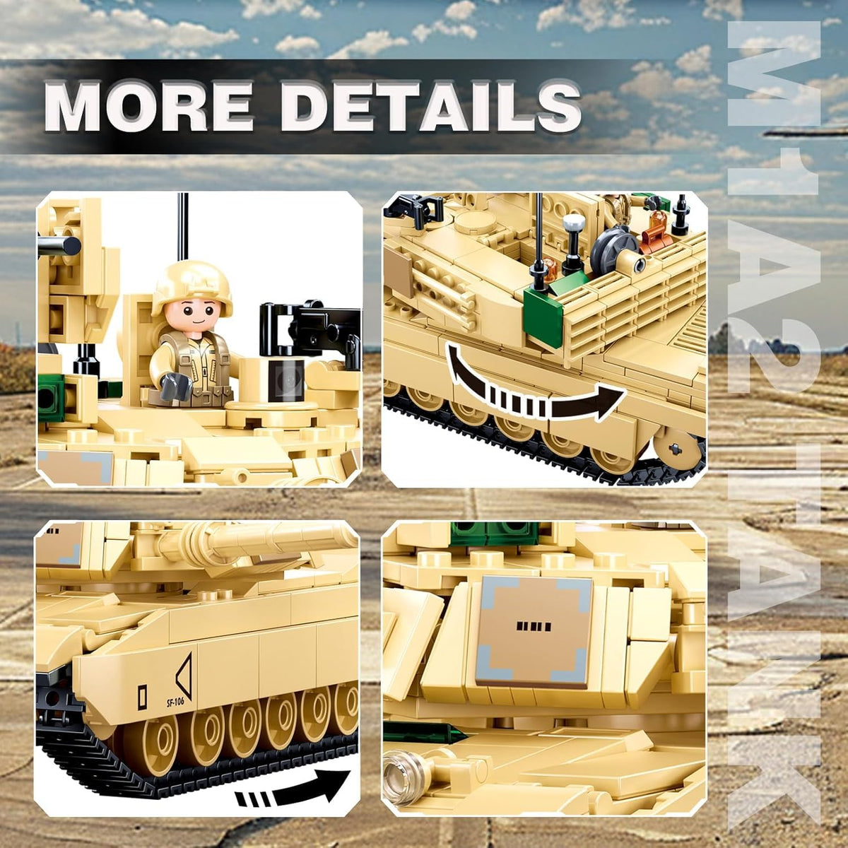 WW2 Army M1A2 tank minifigures for dynamic battle-style storytelling.