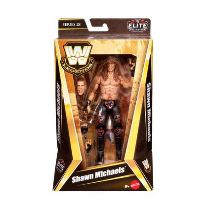 WWE Elite Legends Shawn Michaels figure in pose highlighting premium articulation for display or play.