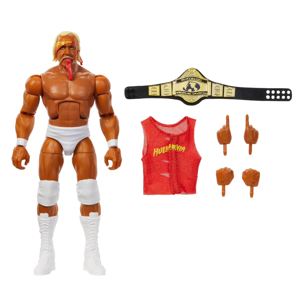 WWE Hulk Hogan in white ring gear showcases authentic look with versatile posing