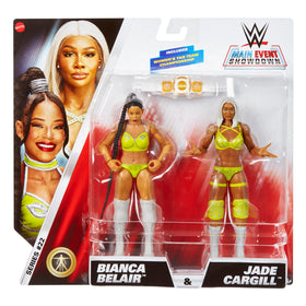 WWE Jade Cargill and Bianca Belair figures front view for display and action play