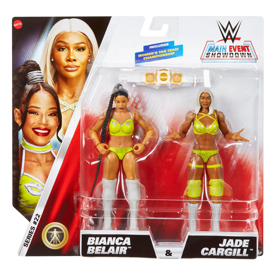 WWE Jade Cargill and Bianca Belair figures front view for display and action play