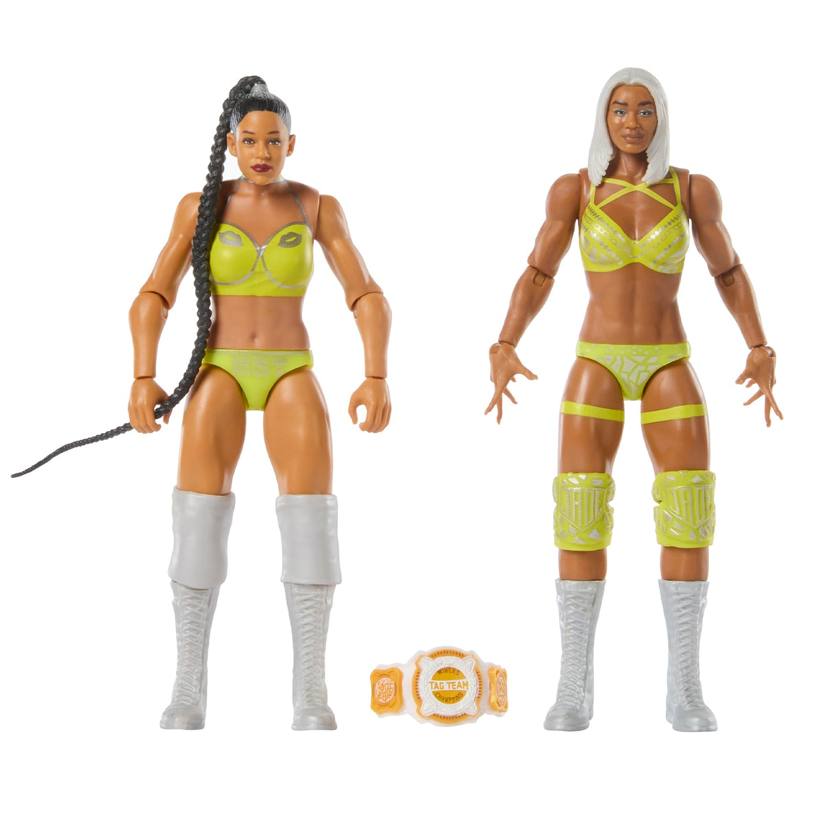 WWE Jade Cargill and Bianca Belair figures in dynamic pose for imaginative wrestling scenes