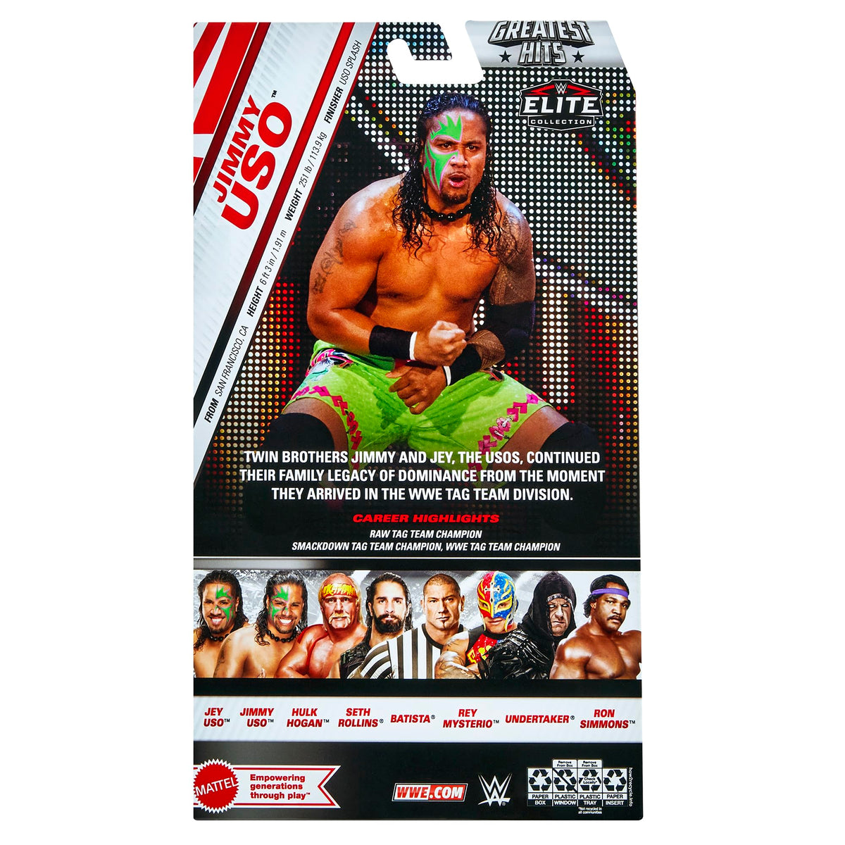 WWE Jimmy Uso Elite Greatest Hits 7 packaging image highlights collectible design