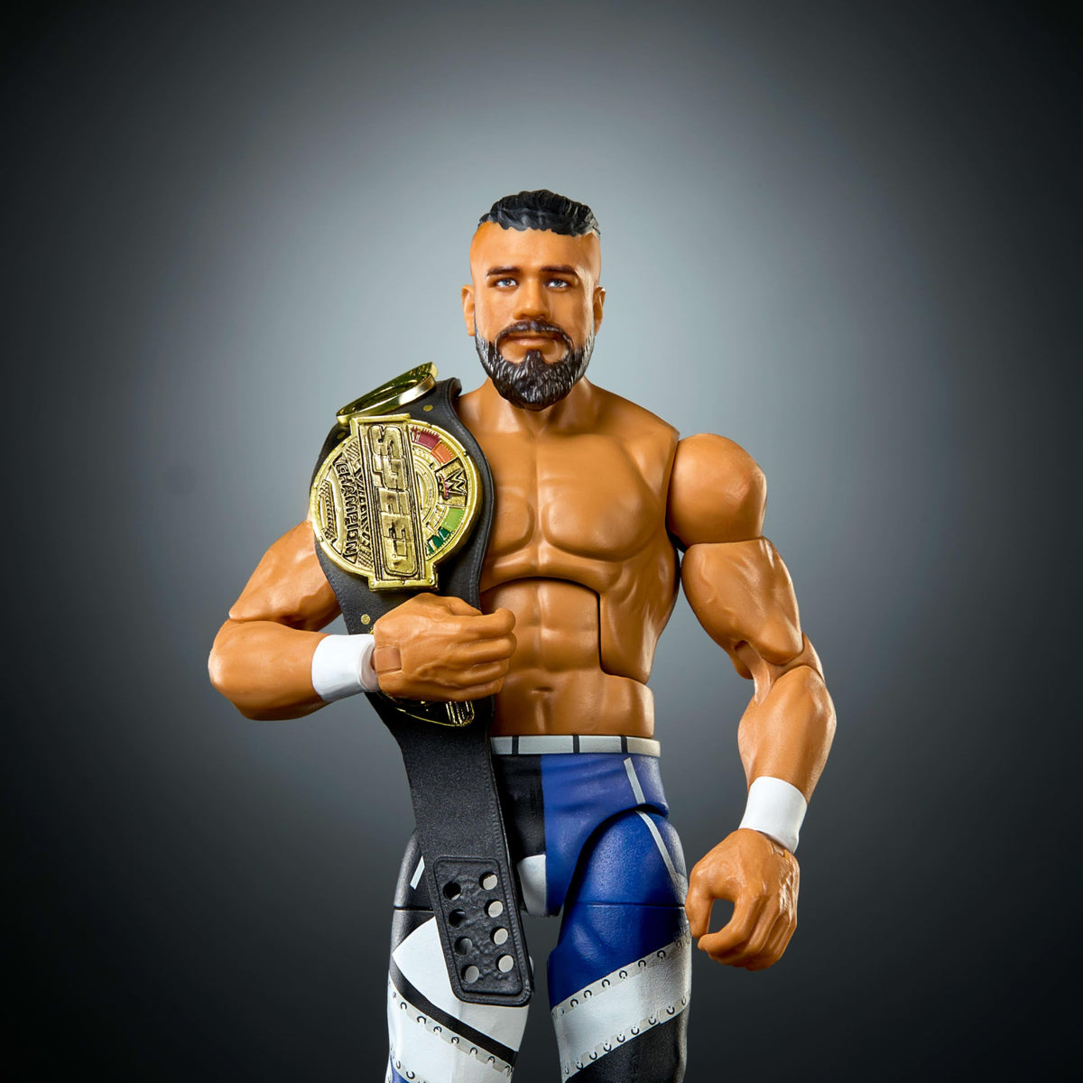 WWE Mattel Elite Andrade truefx detail highlights lifelike facial features.