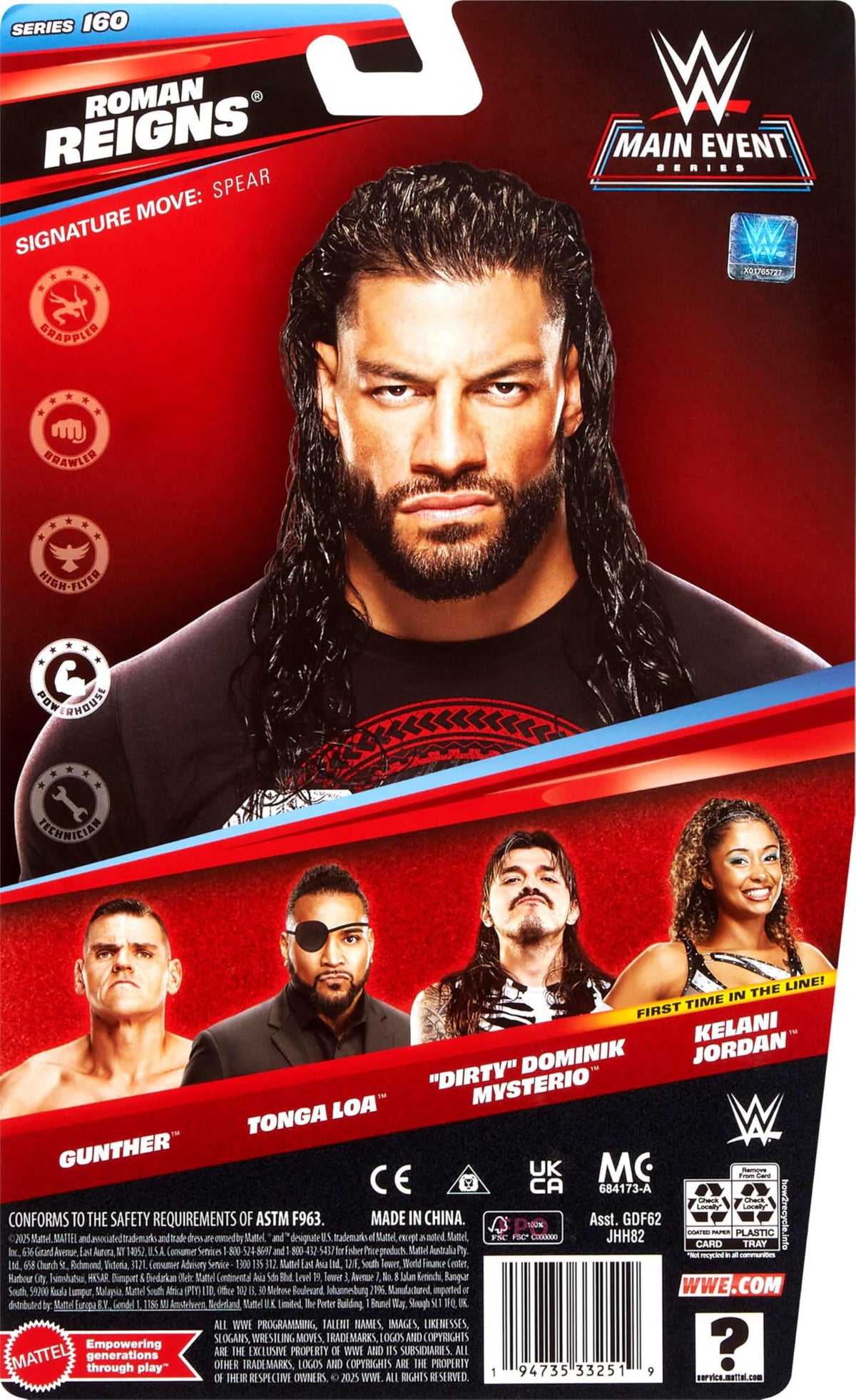 WWE Roman Reigns Main Event Series 160 ready-for-play pose on shelf.