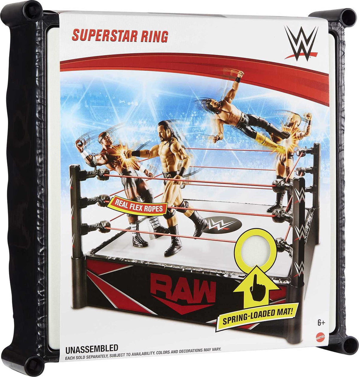 WWE Superstar Ring Spring-Loaded Mat adds bounce to slams and moves.