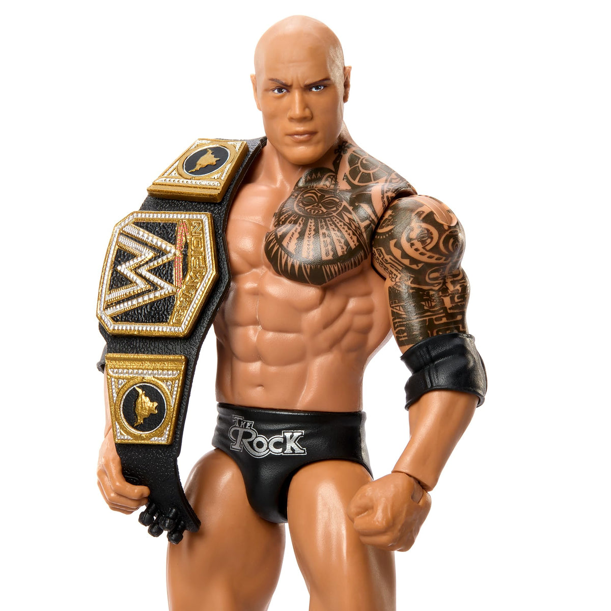 WWE The Rock Main Event Champions figure front view for display and collection