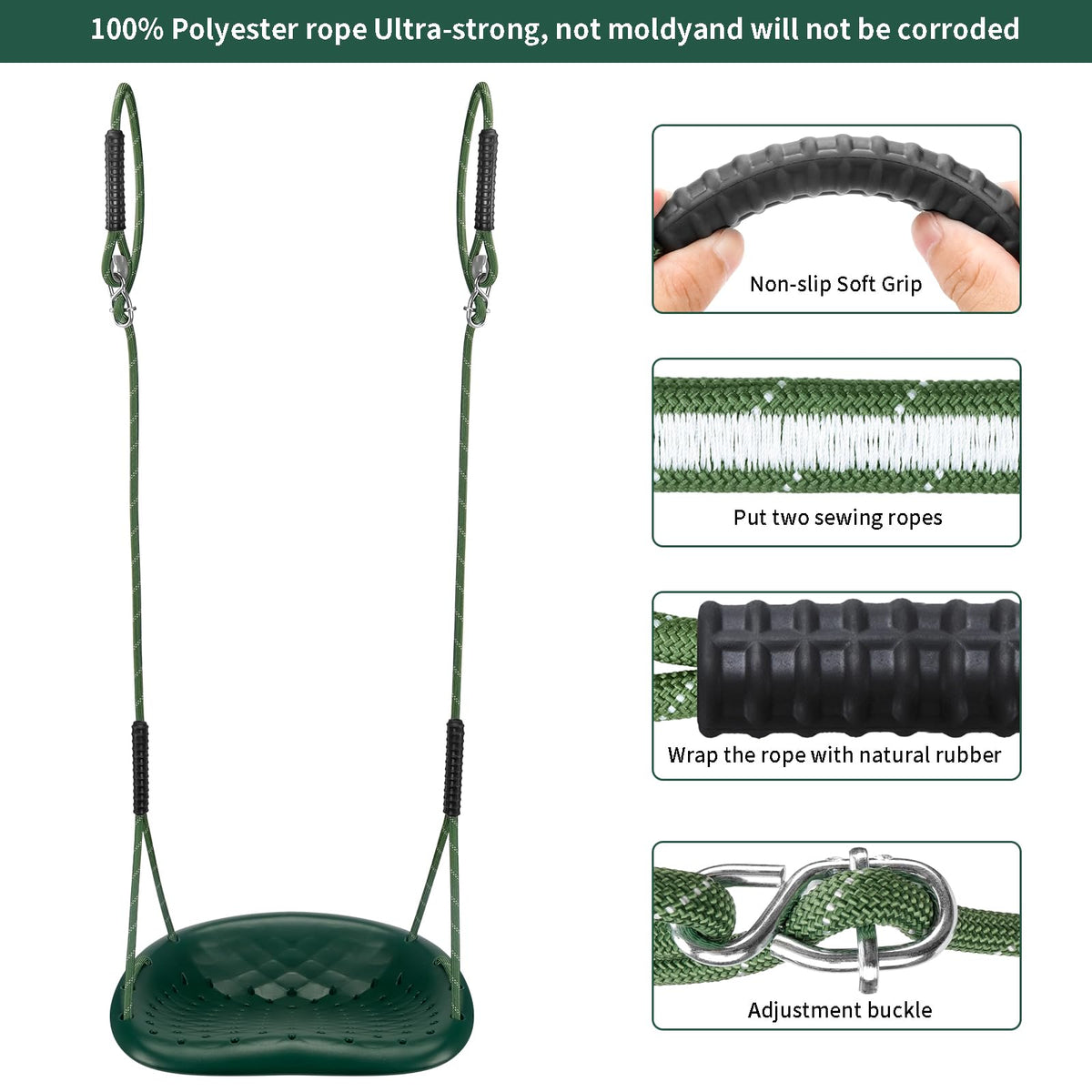 WWFFEN tree swing rope assembly with durable polyester rope for outdoor use.