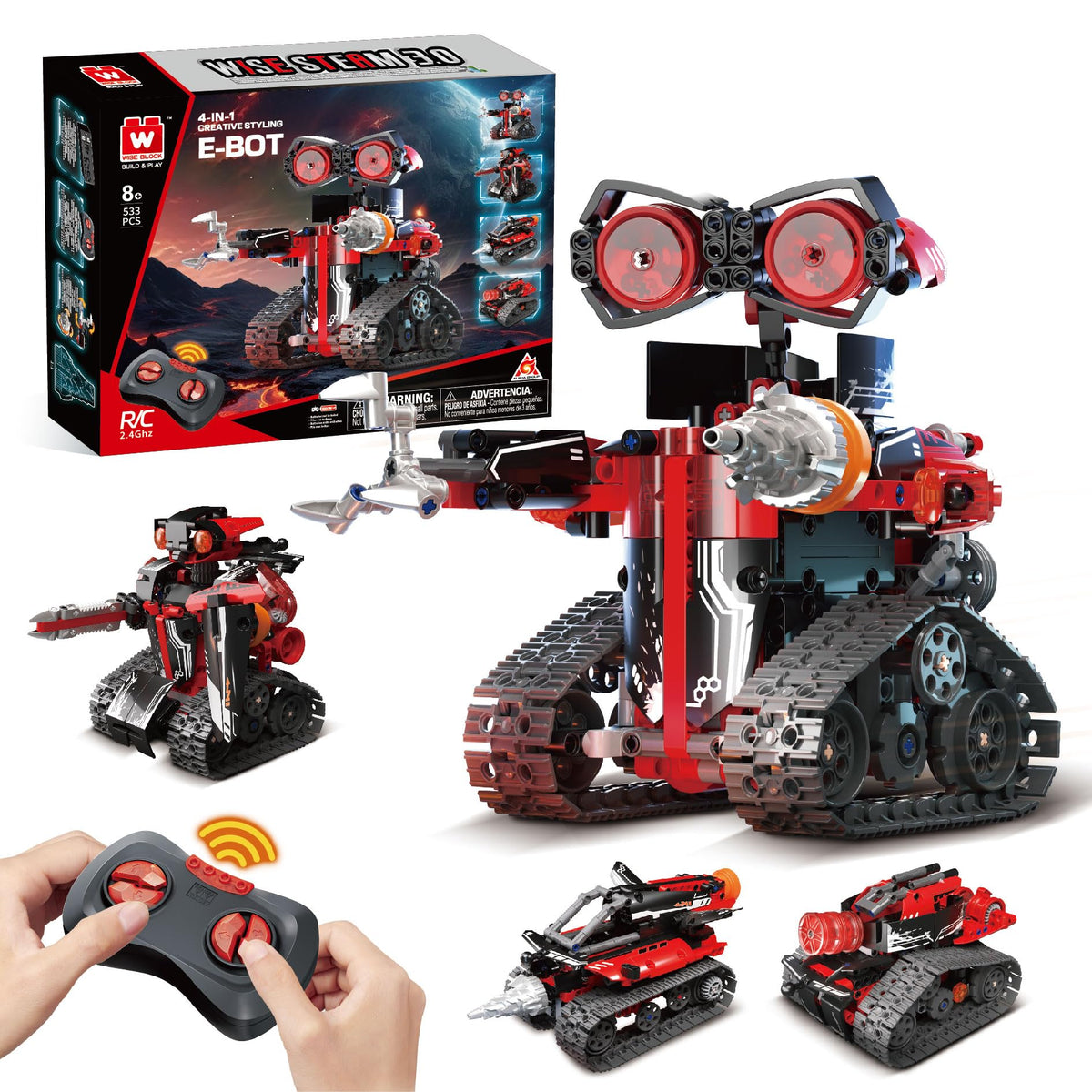 W WISE BLOCK 533-piece robot kit cover for STEM learning and imaginative play