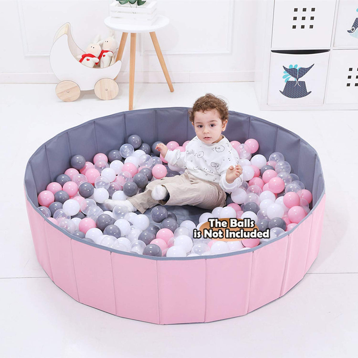 WWS 4 ft pink ball pit folded for easy storage and transport.