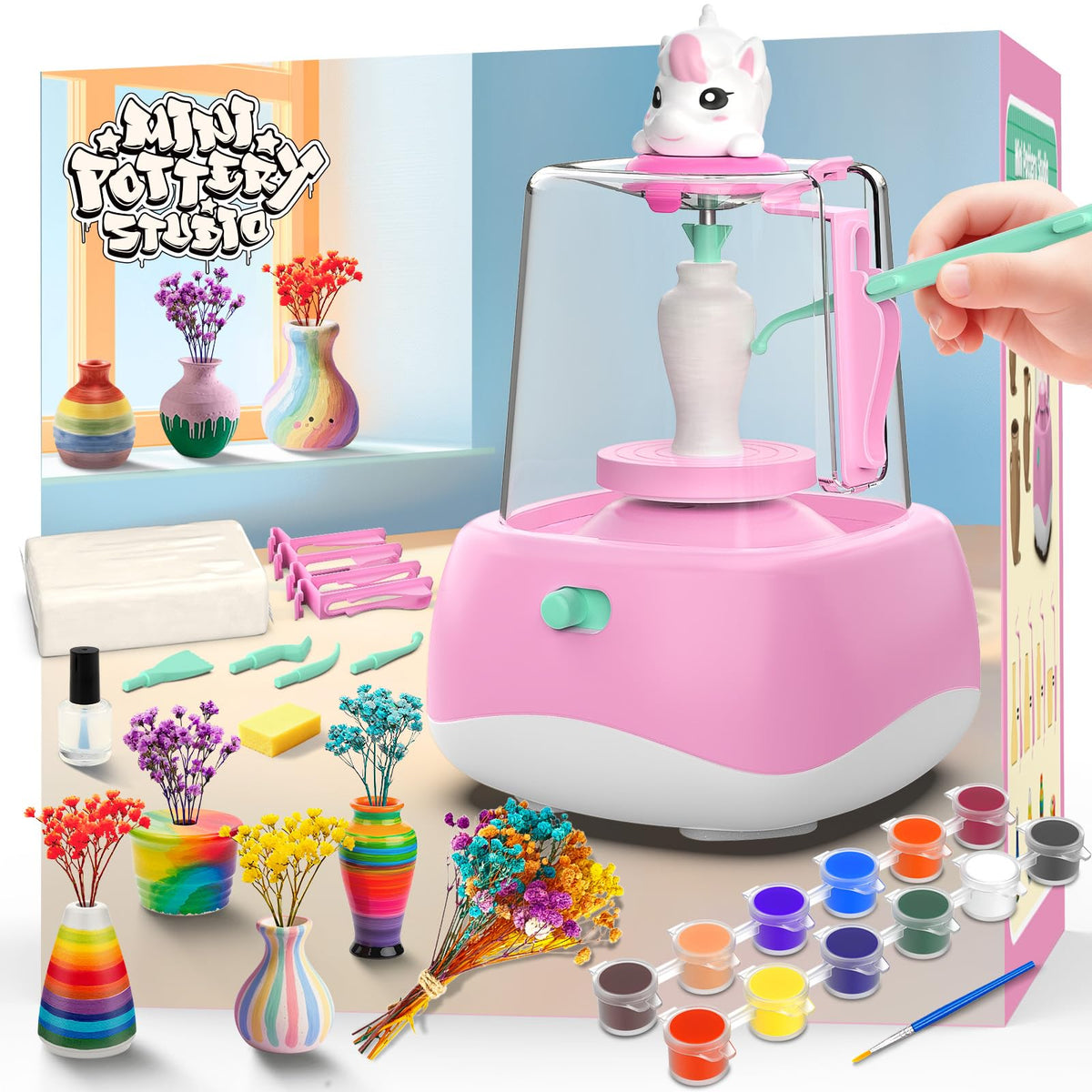 Wwzzey mini pottery wheel pink turntable for kids, mess-free crafting fun