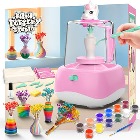 Wwzzey mini pottery wheel pink turntable for kids, mess-free crafting fun