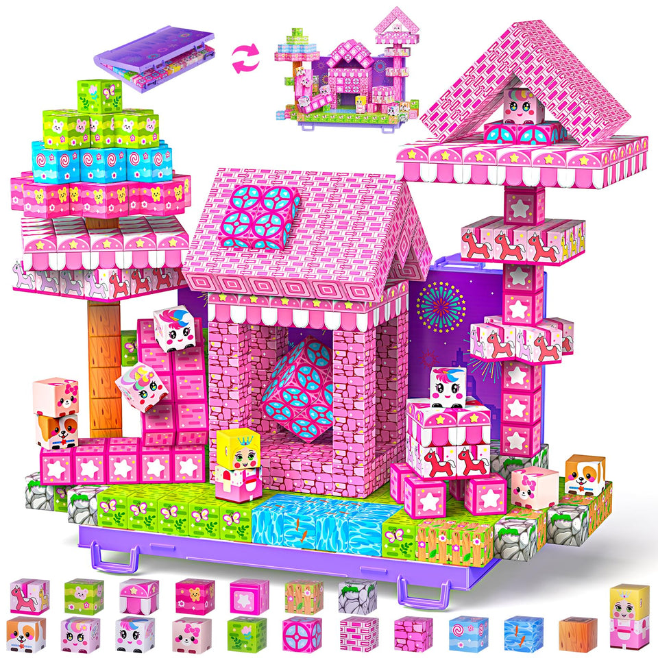 Wxlbr Magnetic Blocks castle park set encourages imaginative castle building and cooperative play.