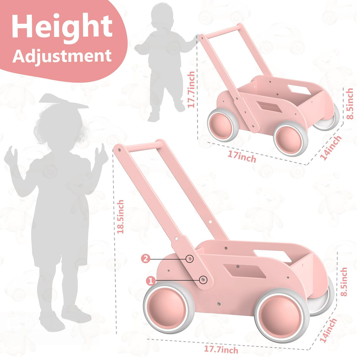 WyfKyd walker pink storage space under seat for toys and blocks.