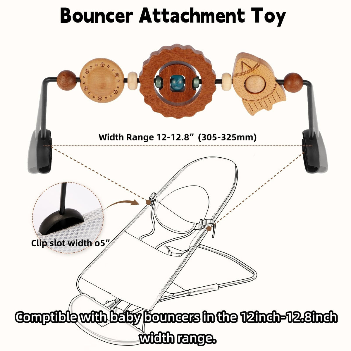 WYFWFDF clip attachment fits many bouncers securely and easily.