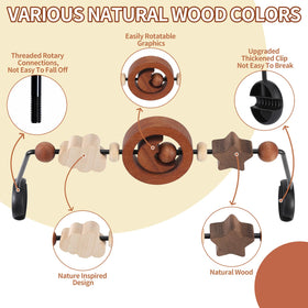 WYFWFDF hand-sanded wooden toy bar with a strong swivel clip for secure attachment.