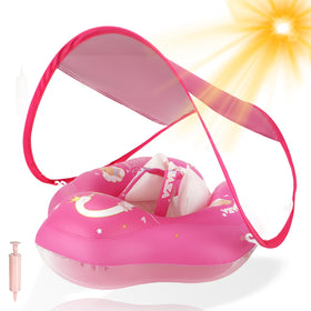 WYRIAZA baby pool float with canopy, UPF50+ protection for delicate skin.
