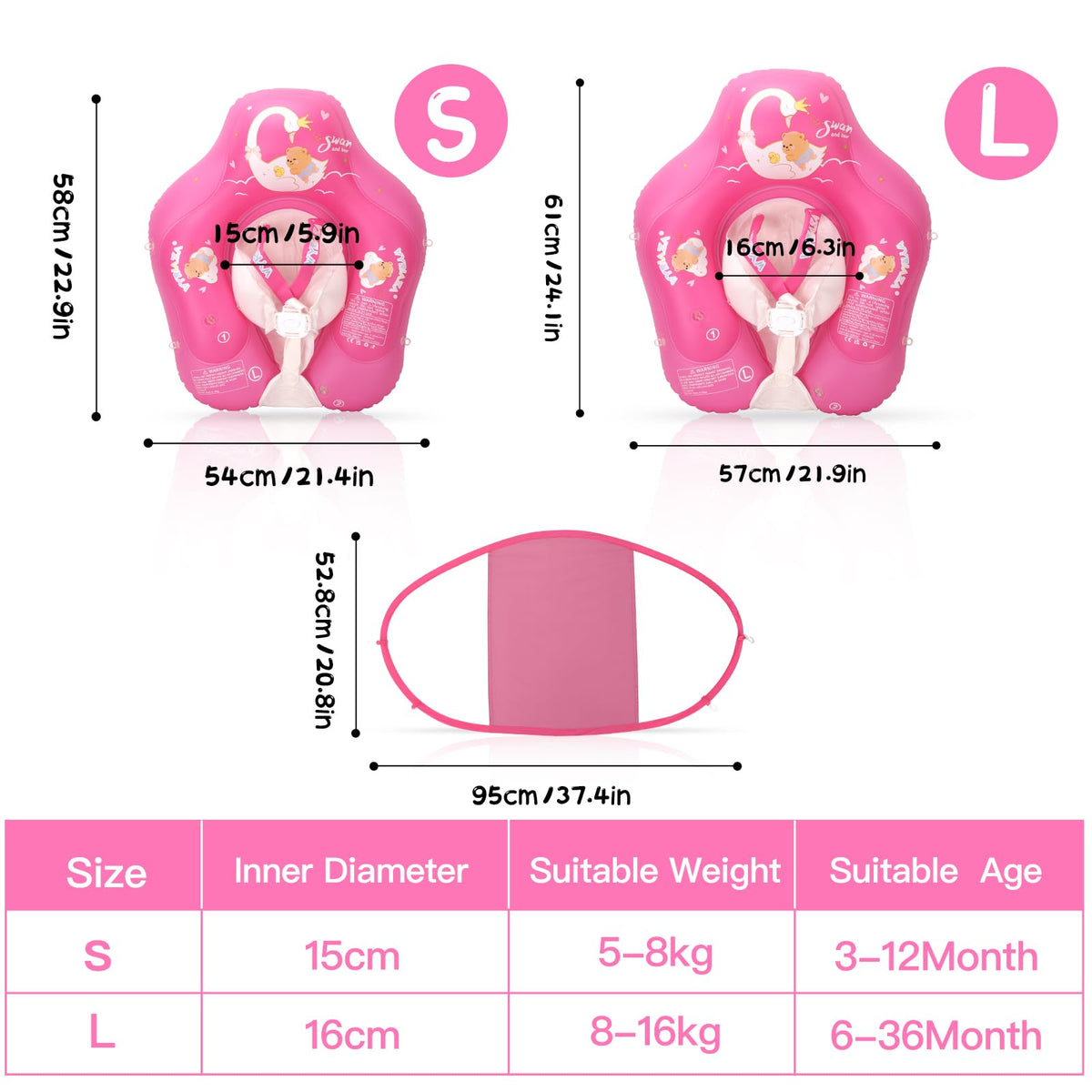 WYRIAZA newborn-to-toddler float with safe seat and bright color.