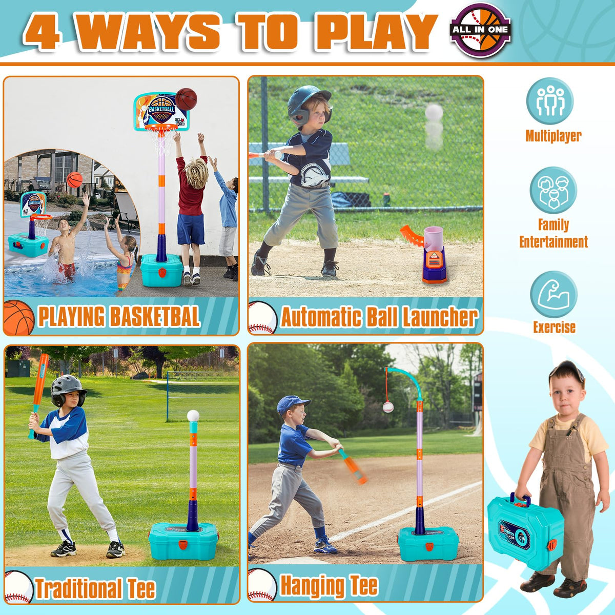 WYRJXYB T-ball stand with height adjustment supports growing kids' swing practice.
