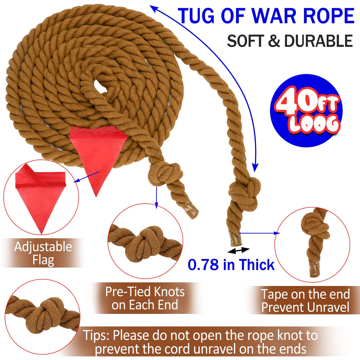 WYRJXYB Tug of War rope center line included for clear boundaries