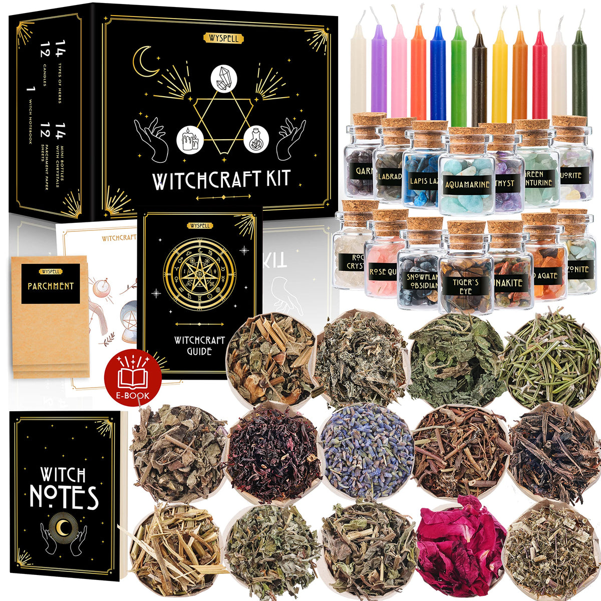 Wyspell witchcraft supplies kit displayed in full box for beginners' altar setup.