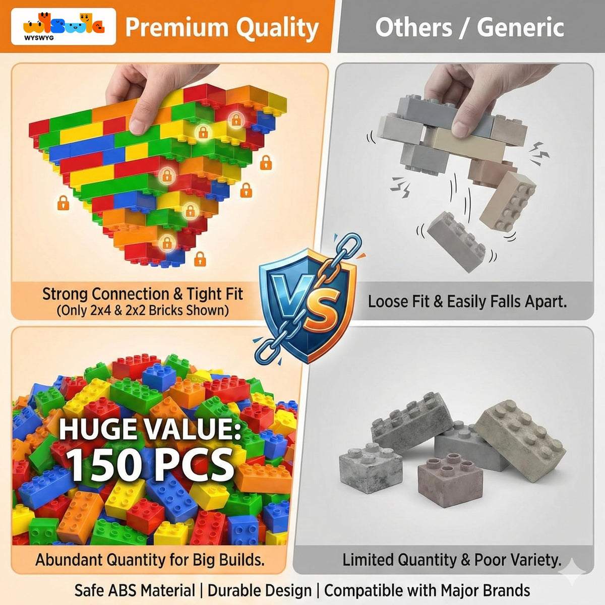 WYSWYG 100-square and 50-rectangle bricks ready to complement large-brand sets