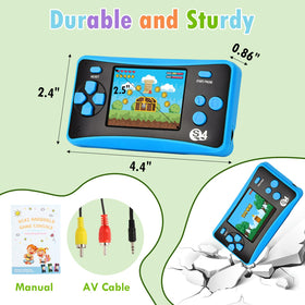 X-JOYKIDS handheld console side view in blue, ideal for travel sessions.