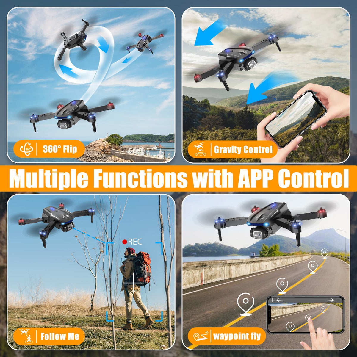 X-shop drone gesture selfies and Follow Me for dynamic shots