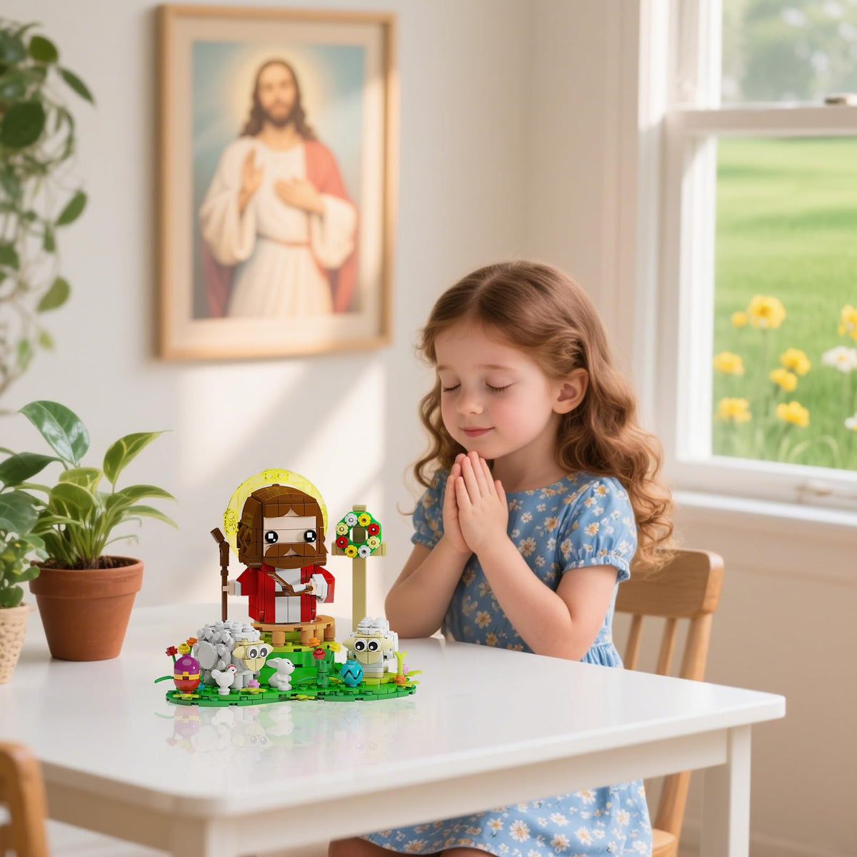 Xalvitra Jesus Figures Building Kit: grass base with cross for sturdy scene setup