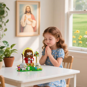 Xalvitra Jesus Figures Building Kit: grass base with cross for sturdy scene setup
