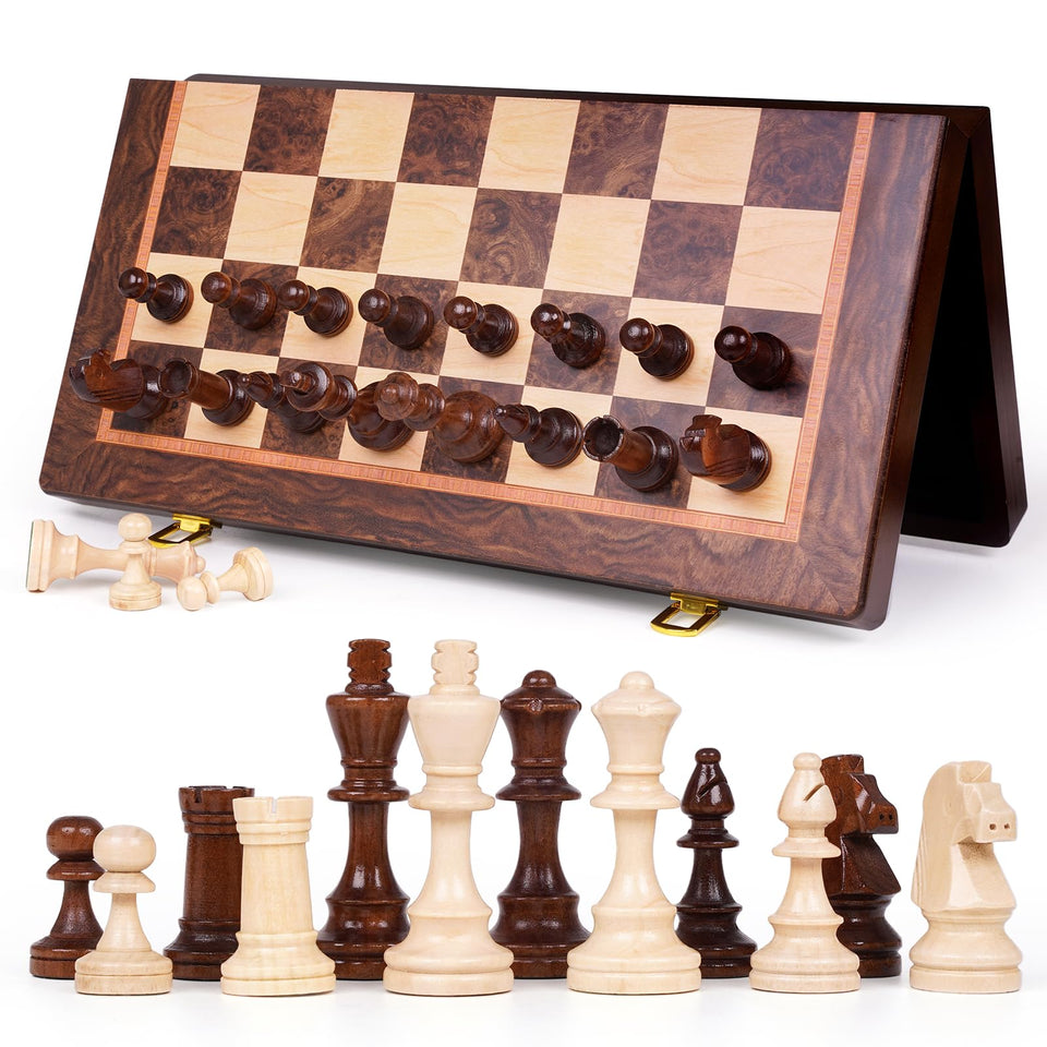 XAOHAO magnetic chess set with closed 15-inch board for travel and secure storage.