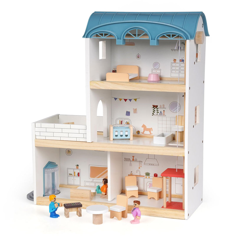 XAOHAO wooden dollhouse three-story façade designed for imaginative play