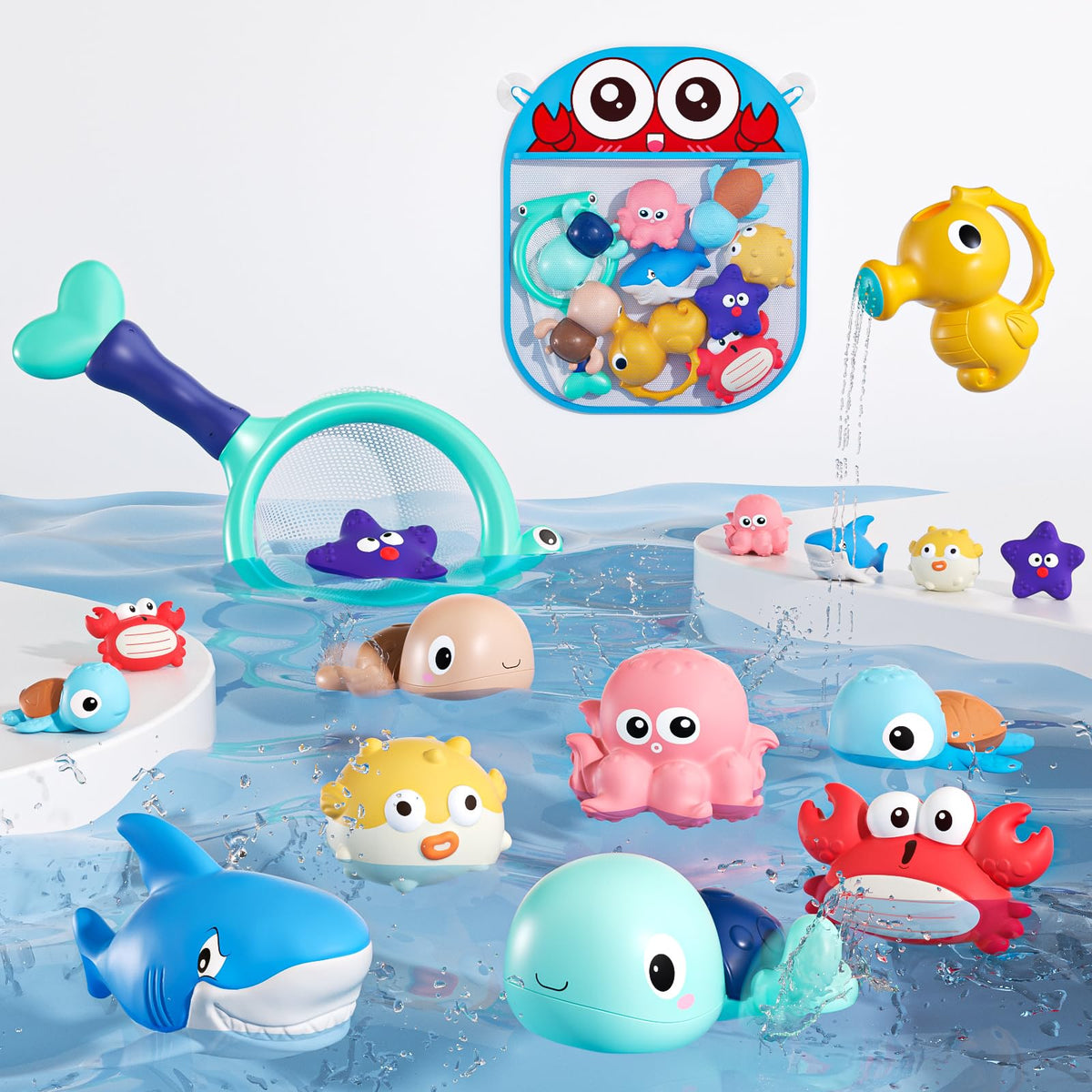 XAWACAH bath toy set with six squeezable marine animals sparks imaginative bath play