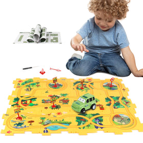 XAZASTOV plastic floor puzzles with track car for imaginative play and problem solving.