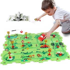 XAZASTOV Puzzle Track Car Play Set, red battery car on track for engaging problem-solving play.
