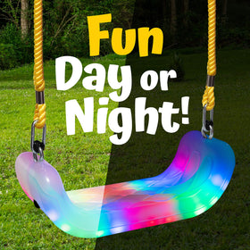 XDP Recreation Firefly LED light-up swing seat in use on a tree branch for outdoor fun