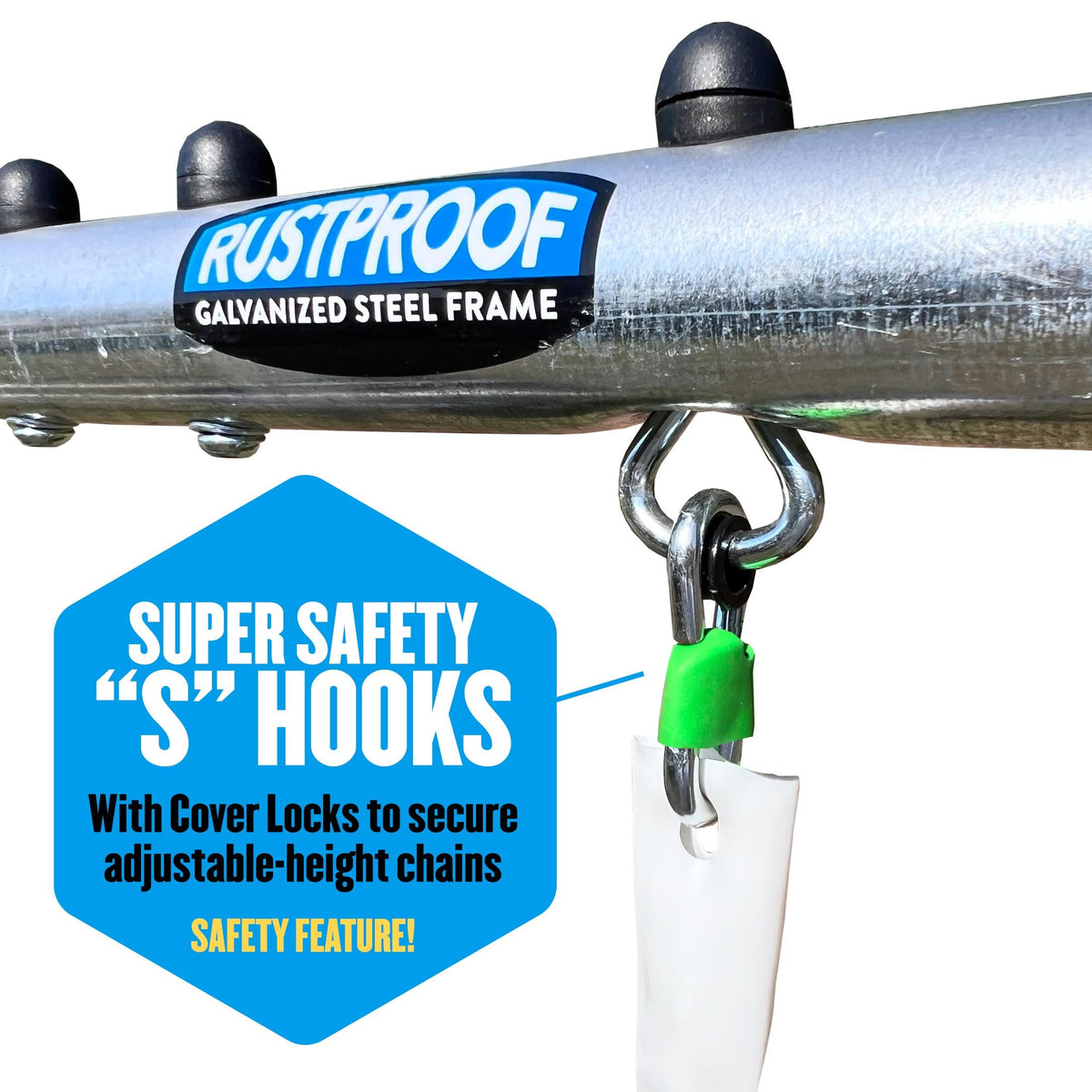 Adjustable height chains with PVC covers reduce pinch points