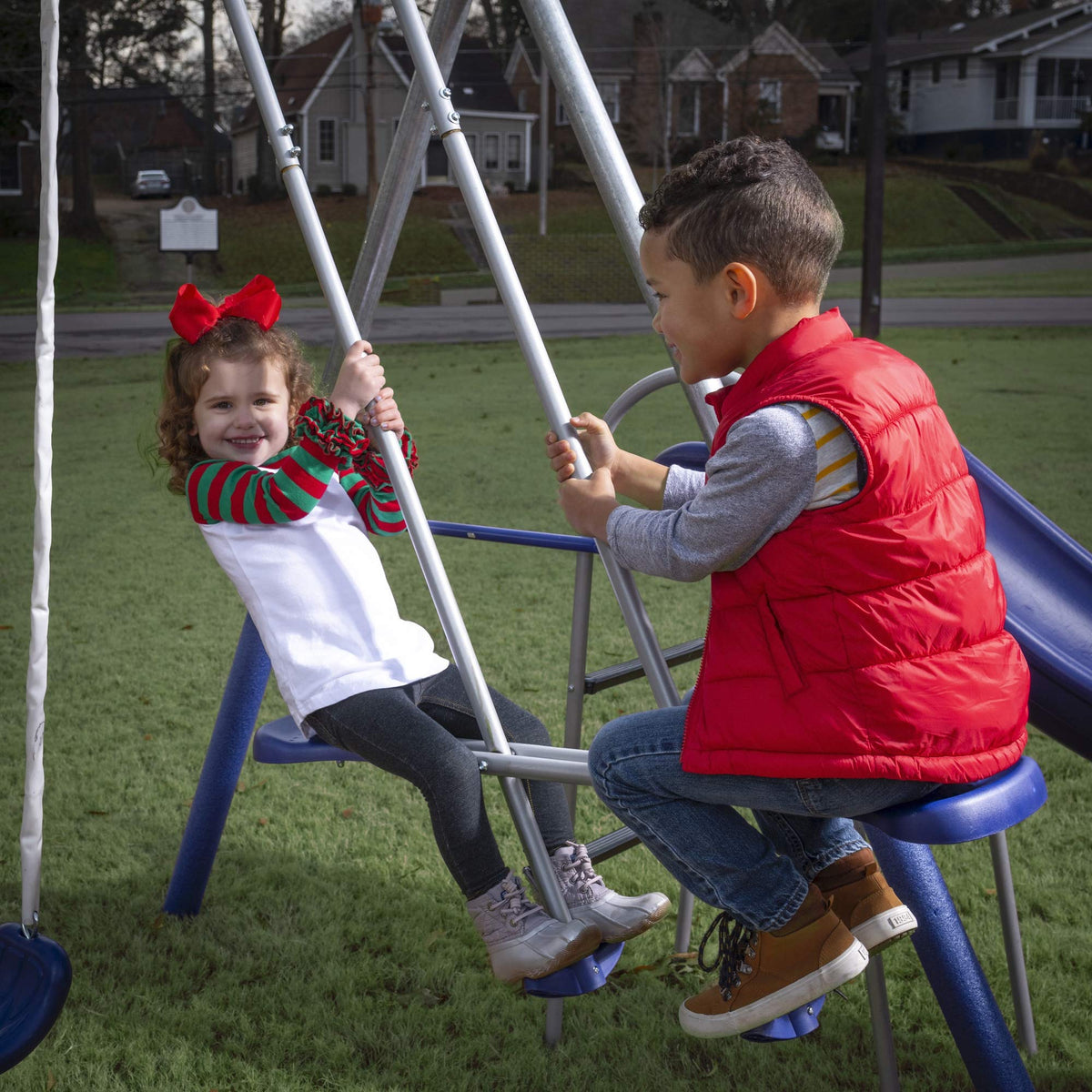 XDP Recreation Super Disc Swing supports two riders for cooperative play