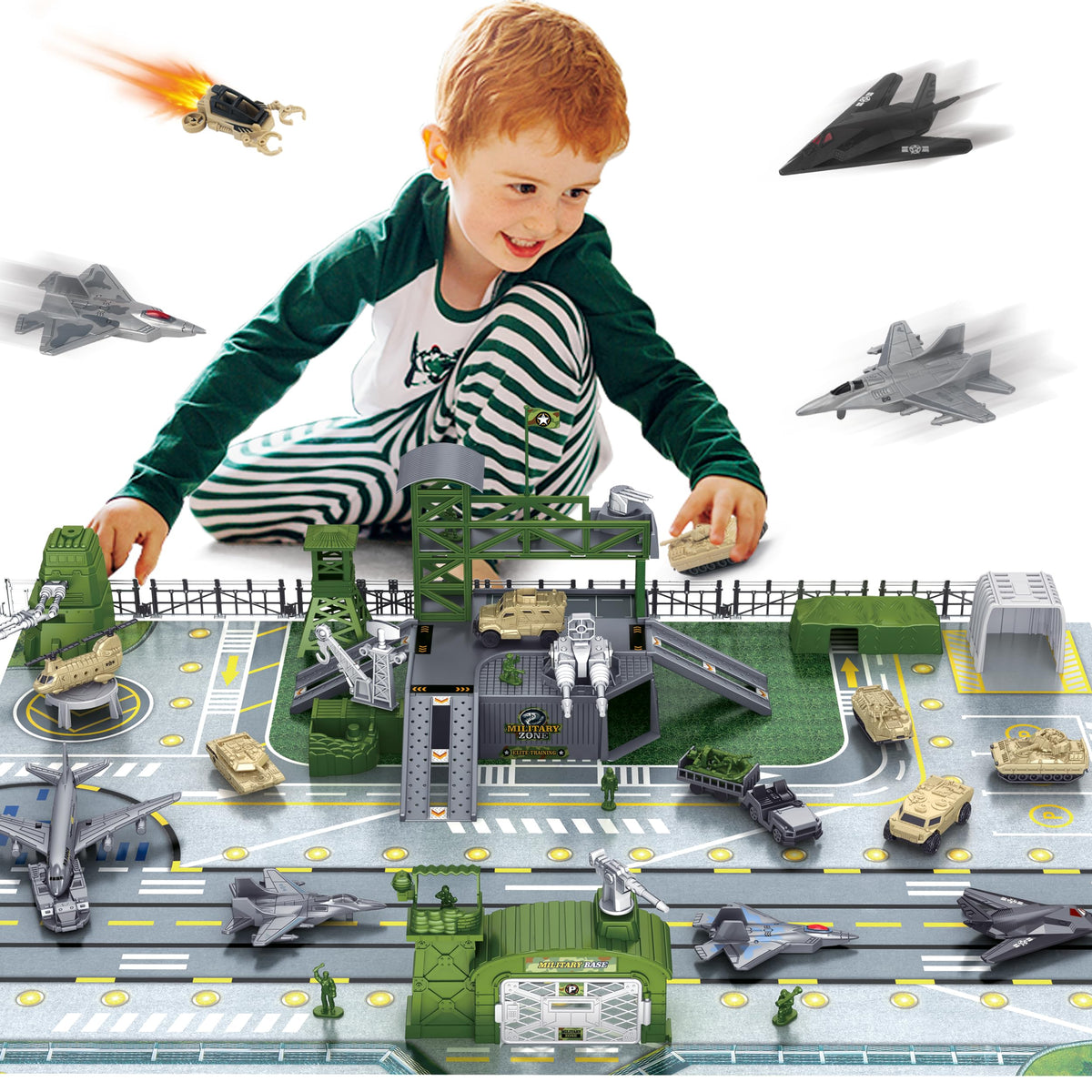 XDUOYJOY military base toy assembly scene with stickers and ramps for creative building
