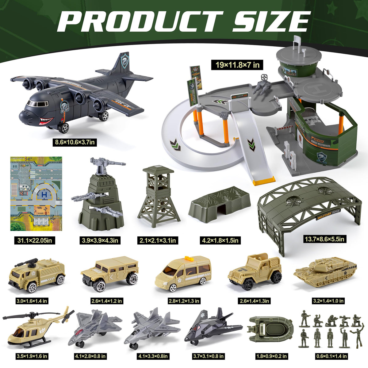 XDUOYJOY military base toy car for push-and-go action on the play mat.